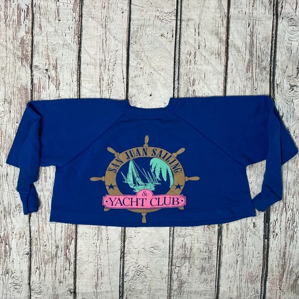 Vintage 80s San Juan Sailing Yacht Club Crop Top Pullover Sweatshirt